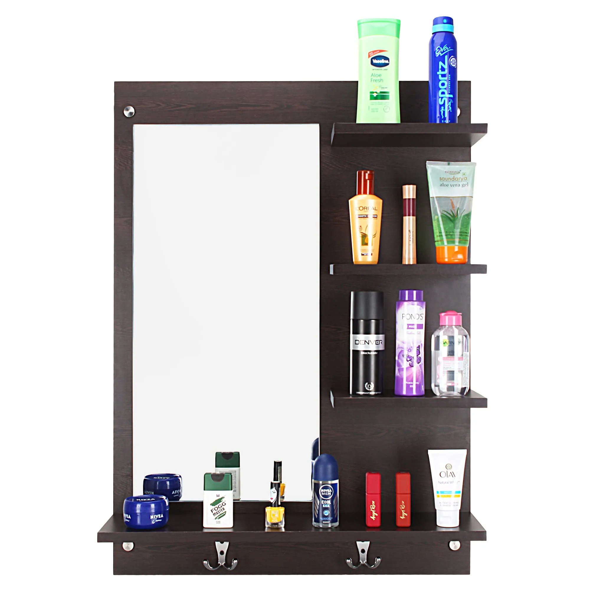 Odestar Wooden Hanging Dressing Mirrors with Shelves - Brown. This Versatile Bathroom Mirror for Wall Decor is Perfect for Any Room, from The Living Room to The Bedroom. Framed, Rectangular