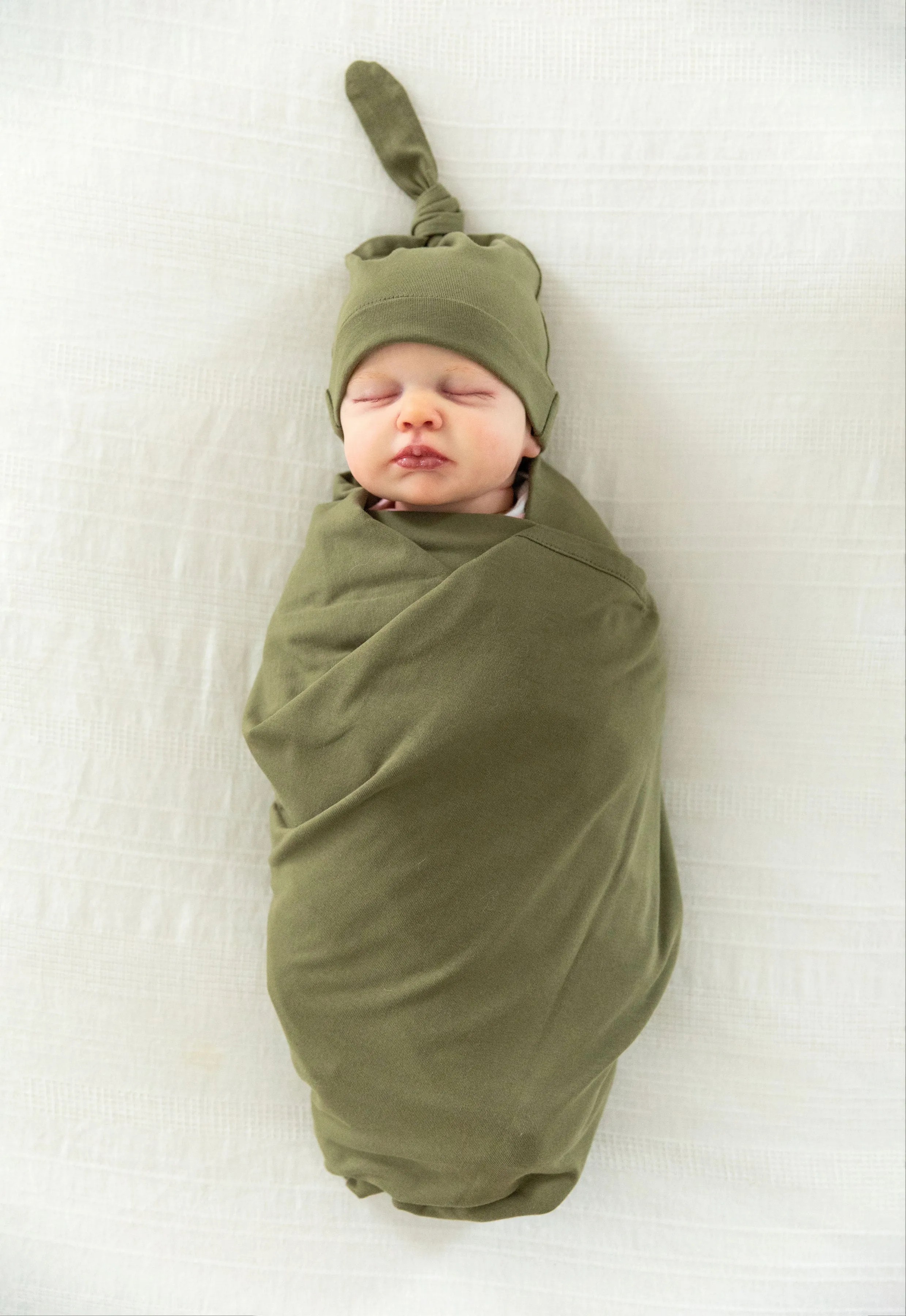 Olive Green Robe, Dad Hat, and Baby Swaddle & Hat Set