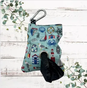 Pale blue nautical icons handmade dog poo bag dispenser