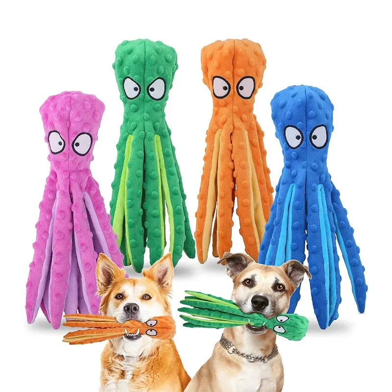 Pet Plush Toy Cat Dog Squeaker Squeaky Octopus Shell Toy Bite Resistant Puppy Interactive Training Teeth Cleaning Chew Toys