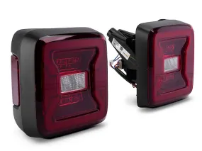 Raxiom Tail Lights Jeep Wrangler JL (18-23) [w/ Factory Halogen Lights] Black Housing / Smoked or Red Lens