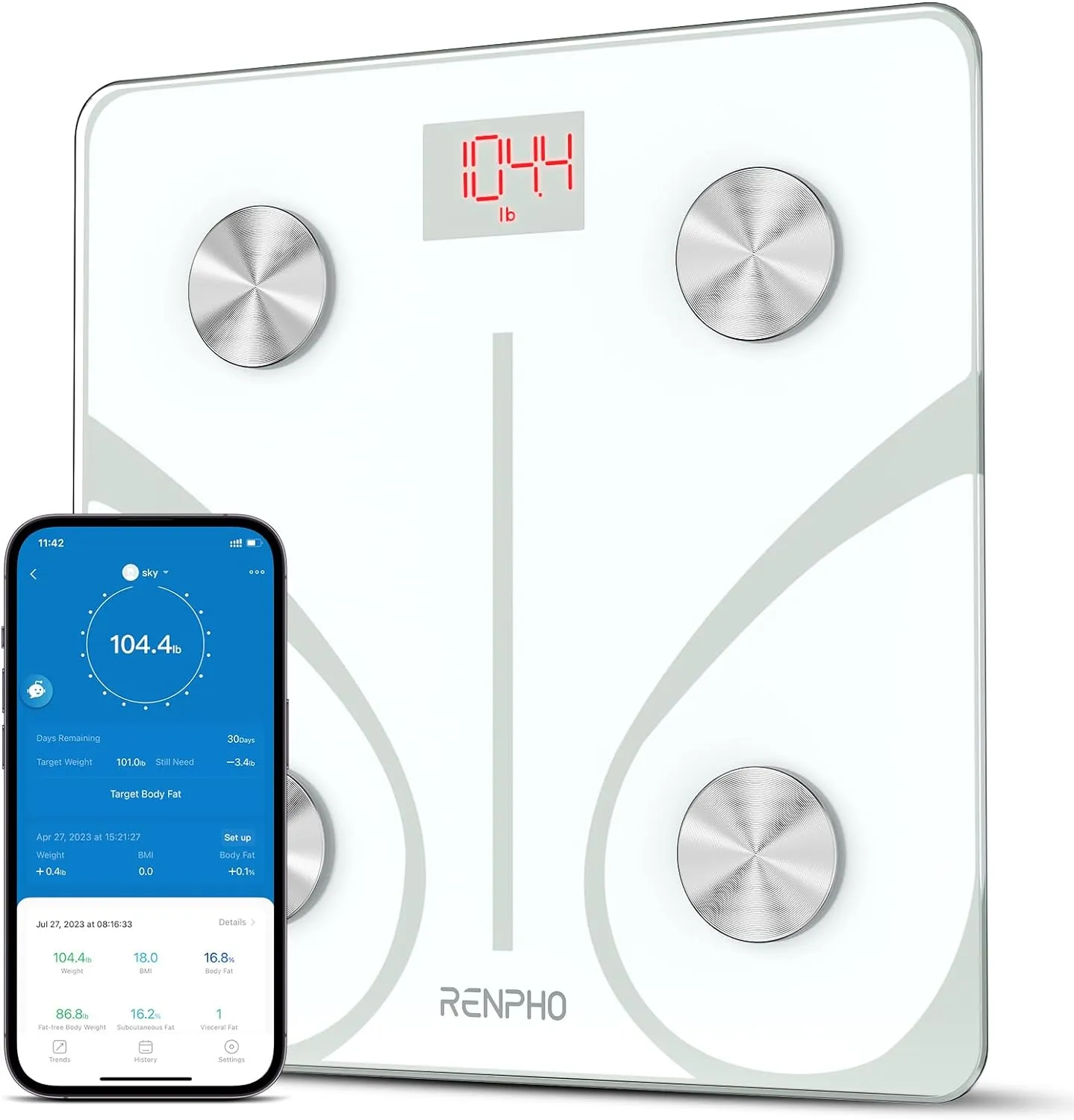 RENPHO Scale for Body Weight, Battery-Free Solar Power Digital Bathroom Smart Scale Bluetooth Body Fat Scale, Body Composition Monitor with App 400lbs - Elis Solar