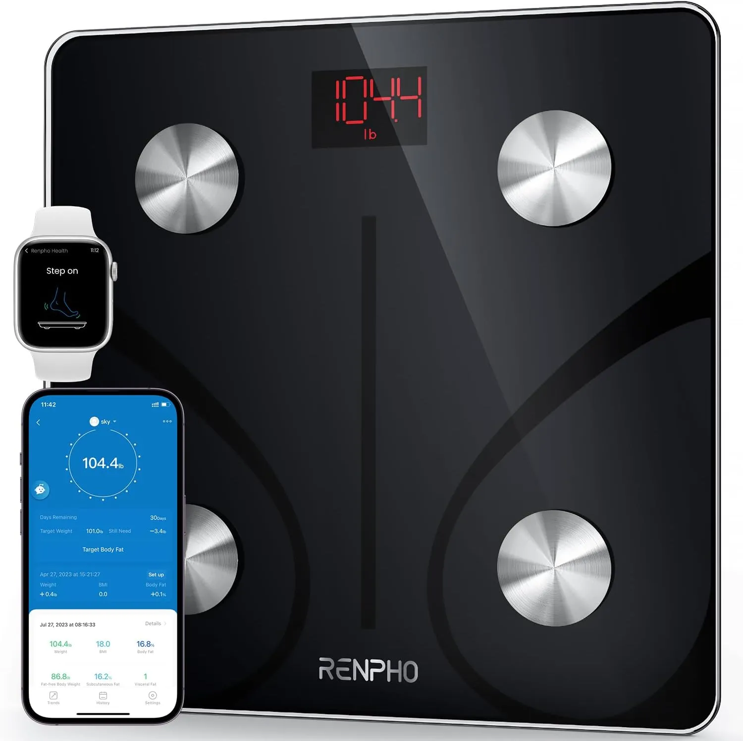 RENPHO Scale for Body Weight, Battery-Free Solar Power Digital Bathroom Smart Scale Bluetooth Body Fat Scale, Body Composition Monitor with App 400lbs - Elis Solar
