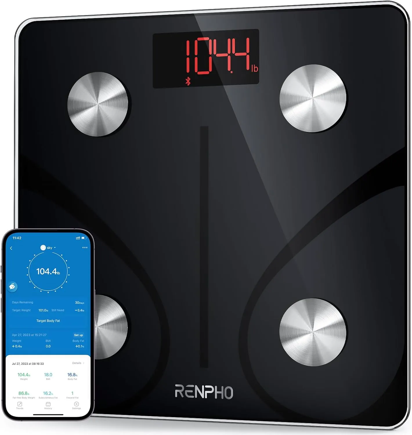 RENPHO Scale for Body Weight, Battery-Free Solar Power Digital Bathroom Smart Scale Bluetooth Body Fat Scale, Body Composition Monitor with App 400lbs - Elis Solar