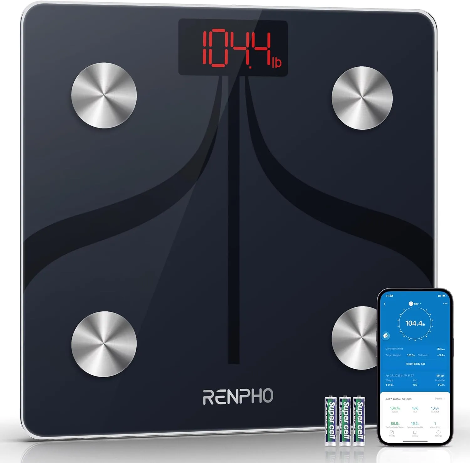 RENPHO Scale for Body Weight, Battery-Free Solar Power Digital Bathroom Smart Scale Bluetooth Body Fat Scale, Body Composition Monitor with App 400lbs - Elis Solar
