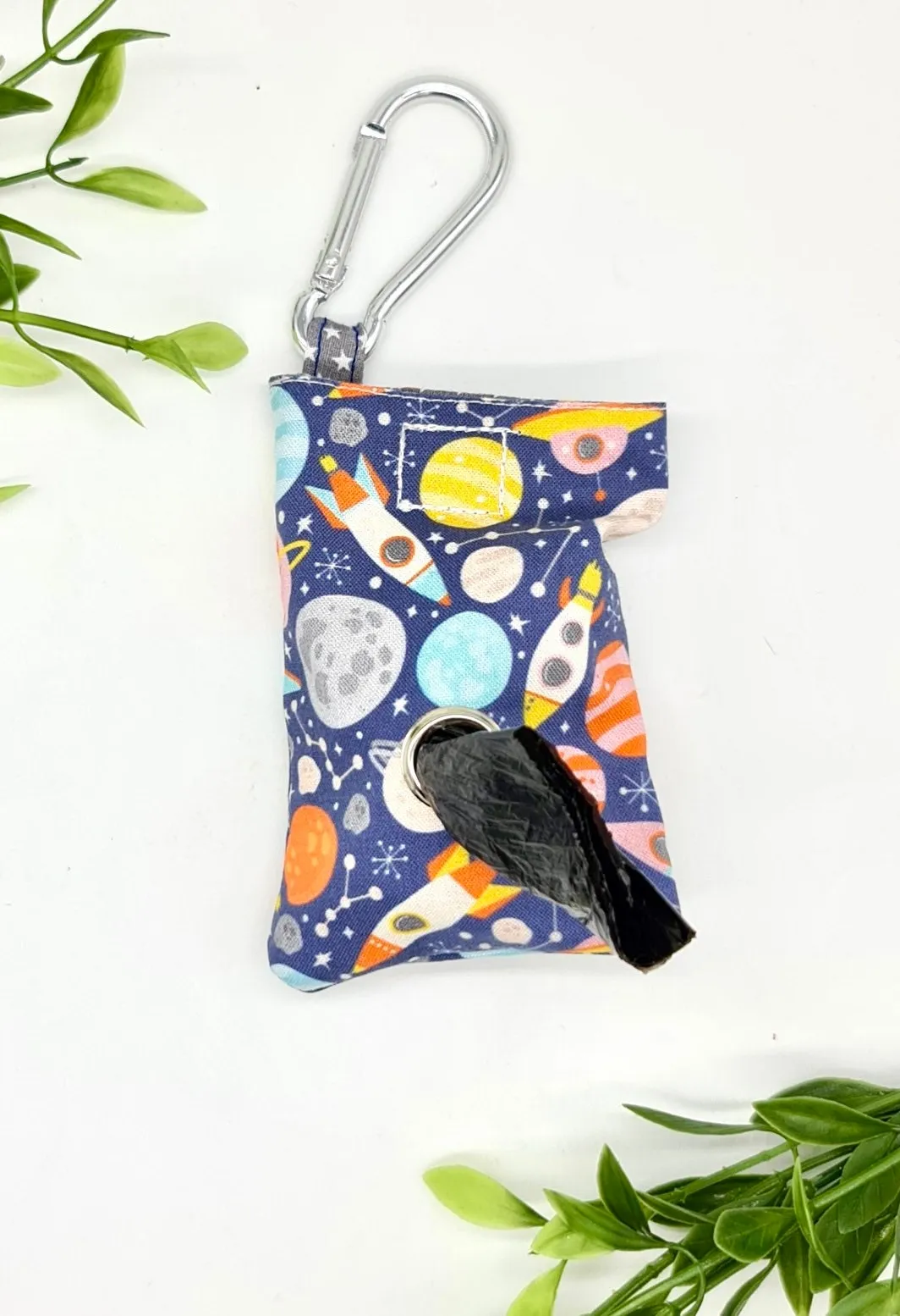 Rockets and planet print handmade dog poo bag dispenser