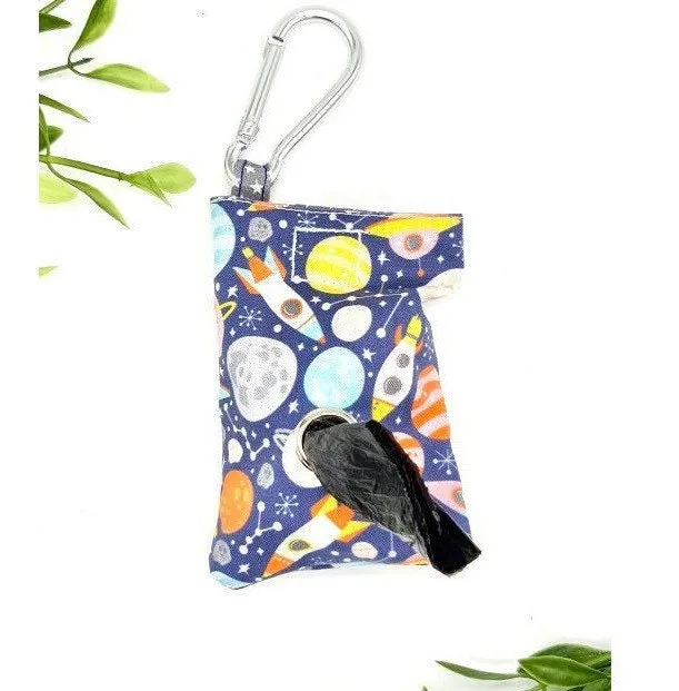 Rockets and planet print handmade dog poo bag dispenser