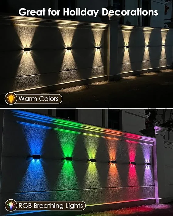 Solar Fence Lights,  Solar Powered Warm White & RGB, Up & Down Solar Wall Lights