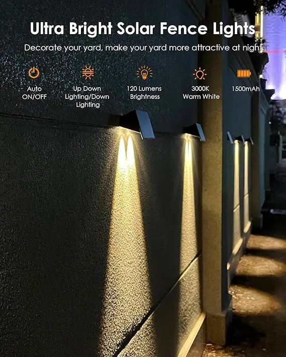 Solar Fence Lights,  Solar Powered Warm White & RGB, Up & Down Solar Wall Lights