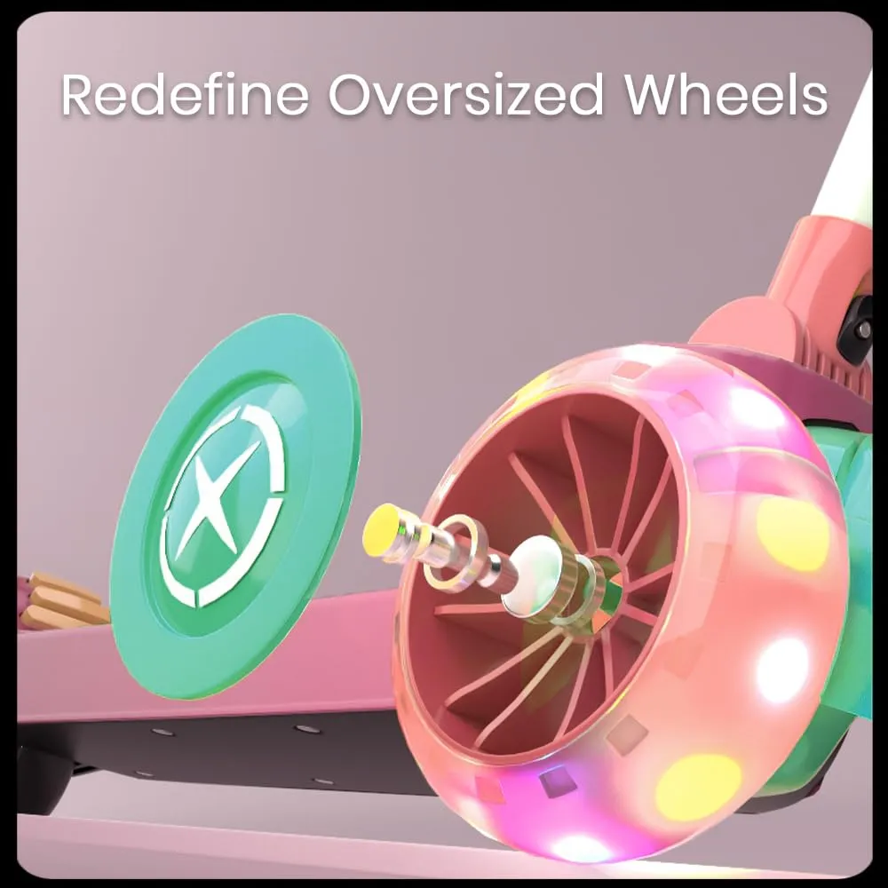 StarAndDaisy Kids Scooter 3-14 Years Girls & Boys / 3 Wheel Led Light Kick Skate Scooter for Kids with 5 Gear Height Adjustment, Upto 100Kg Weight Support Chassis, One Click Easy Fold.