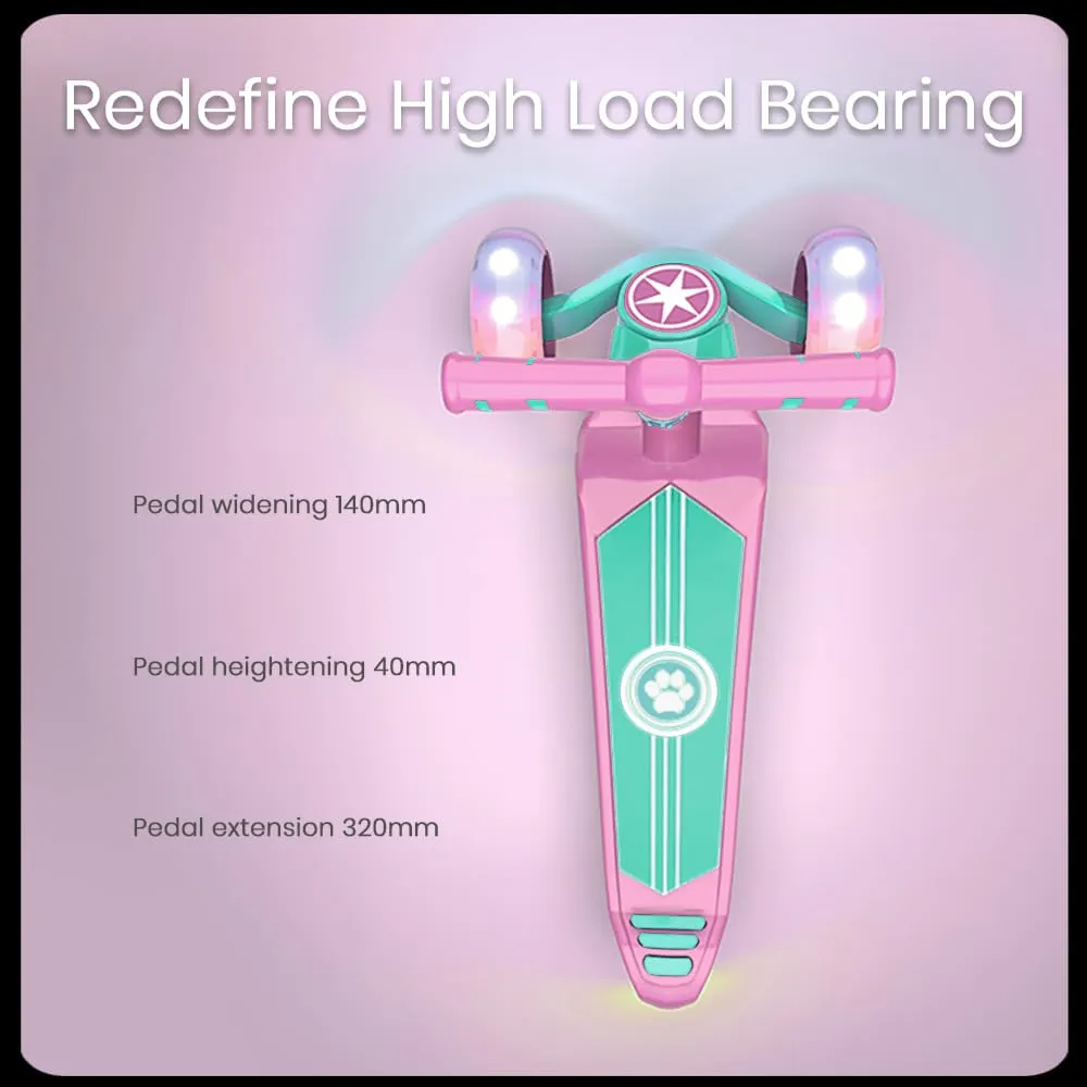 StarAndDaisy Kids Scooter 3-14 Years Girls & Boys / 3 Wheel Led Light Kick Skate Scooter for Kids with 5 Gear Height Adjustment, Upto 100Kg Weight Support Chassis, One Click Easy Fold.