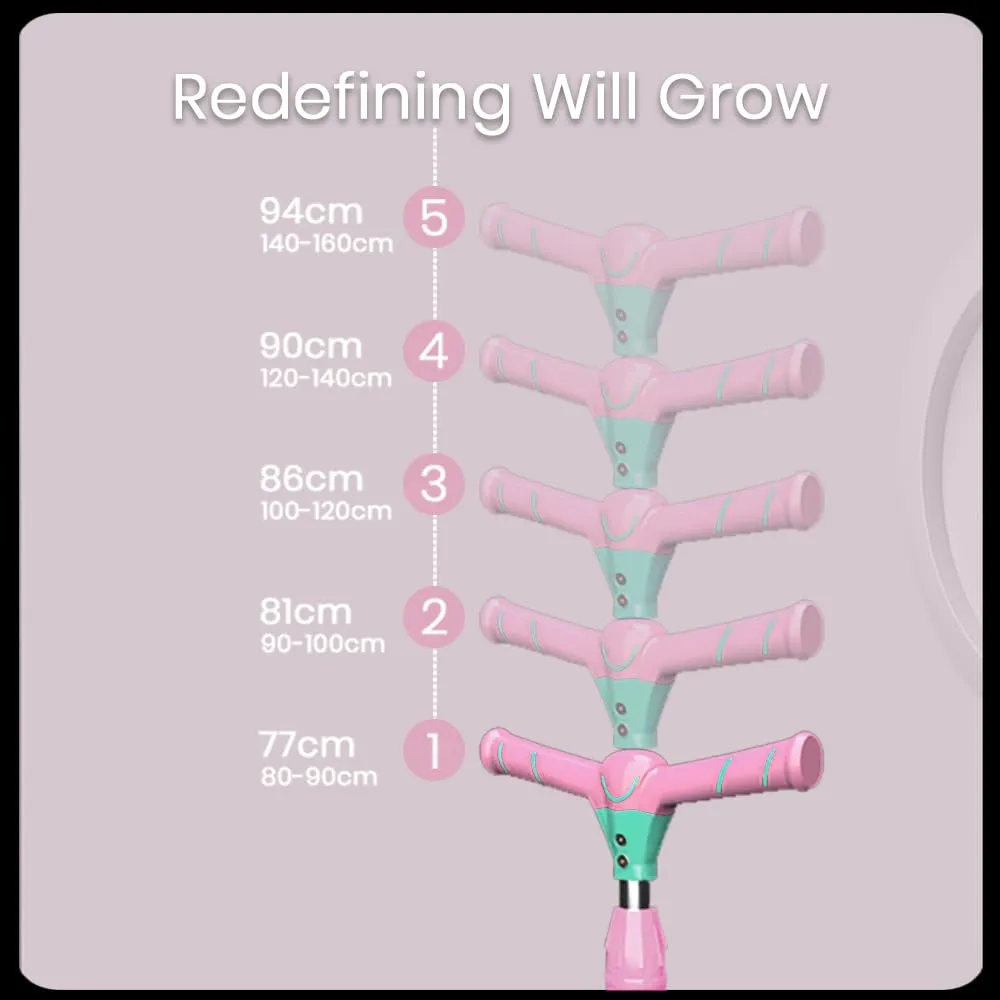 StarAndDaisy Kids Scooter 3-14 Years Girls & Boys / 3 Wheel Led Light Kick Skate Scooter for Kids with 5 Gear Height Adjustment, Upto 100Kg Weight Support Chassis, One Click Easy Fold.
