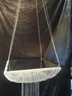 Suspended Swing cake stand, SQUARE, Glass Crystal chandelier, drape stand with mirror top. by Crystal wedding uk