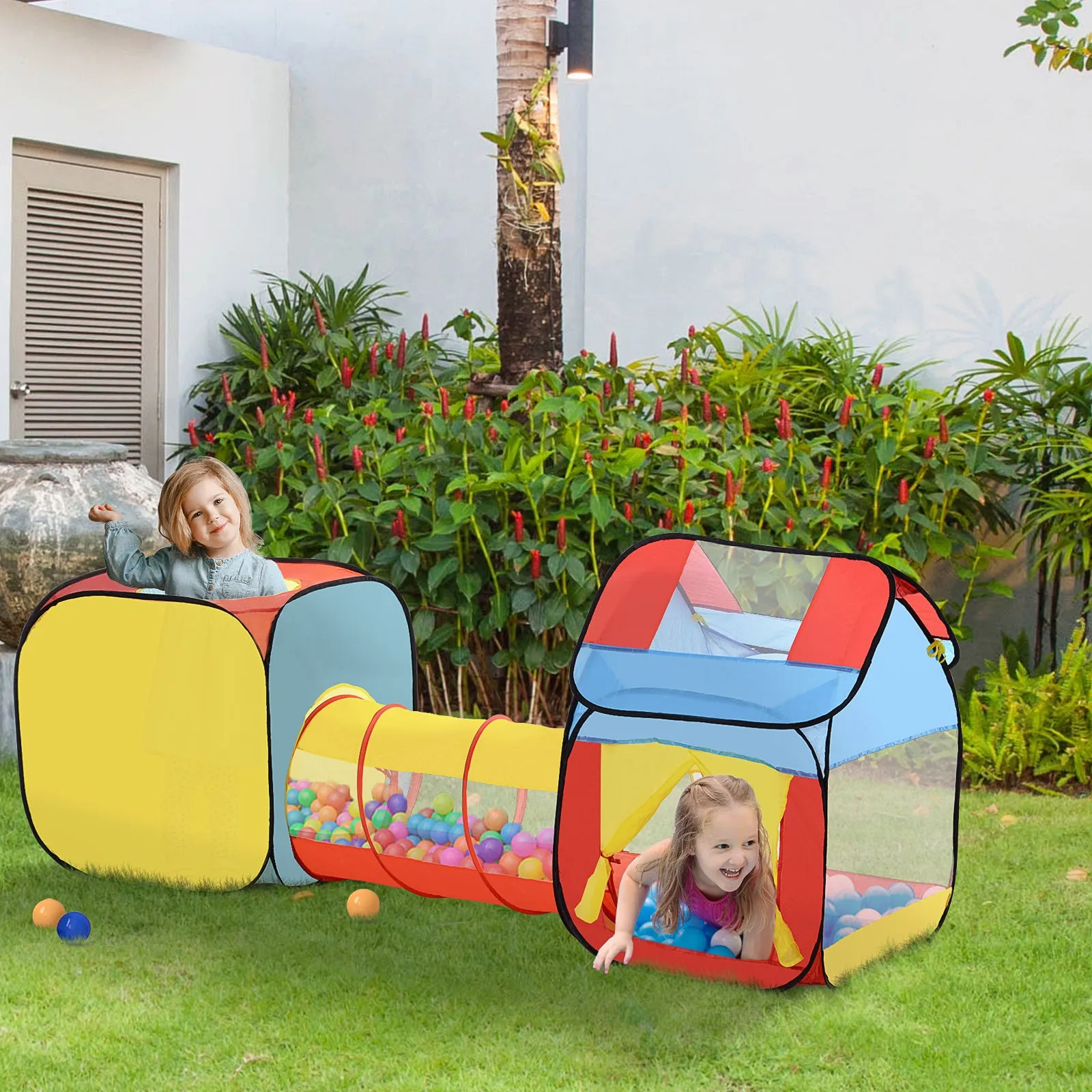 Toddler Polyester 3 in 1 Pop Up House Tent Play Tunnel Multi-Colour