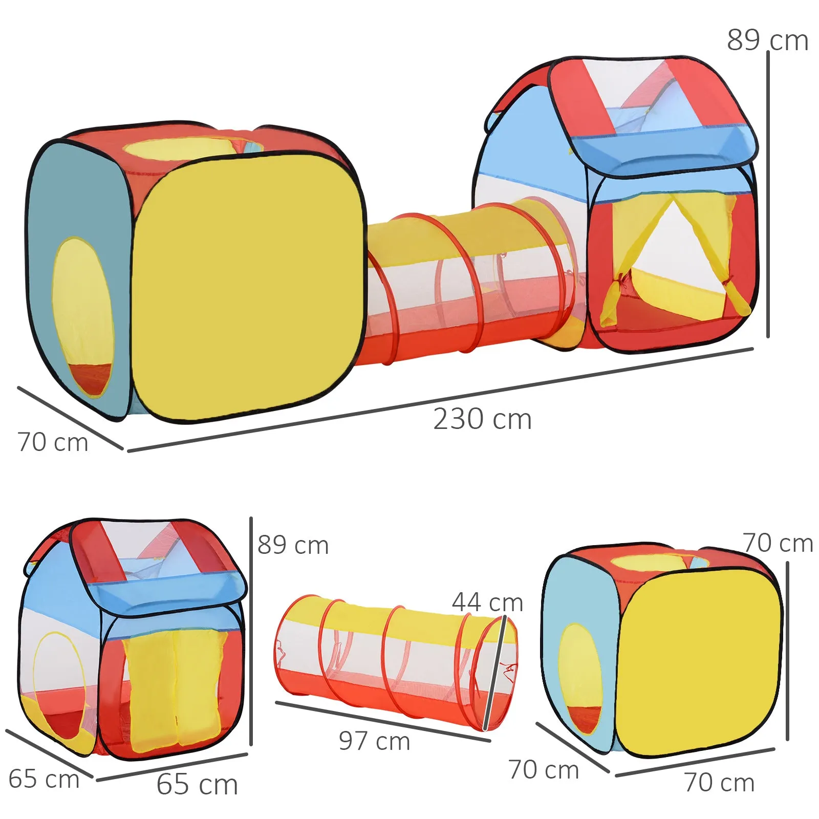 Toddler Polyester 3 in 1 Pop Up House Tent Play Tunnel Multi-Colour