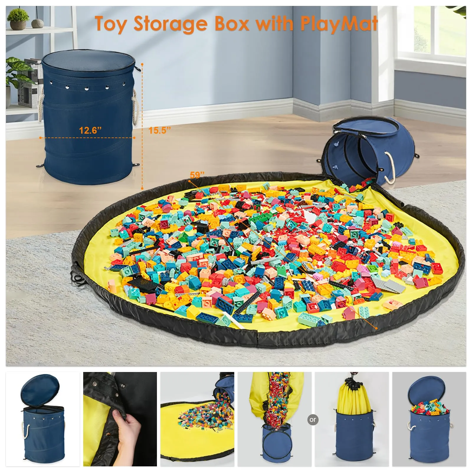 Toy Storage Basket with Play Mat for Kids