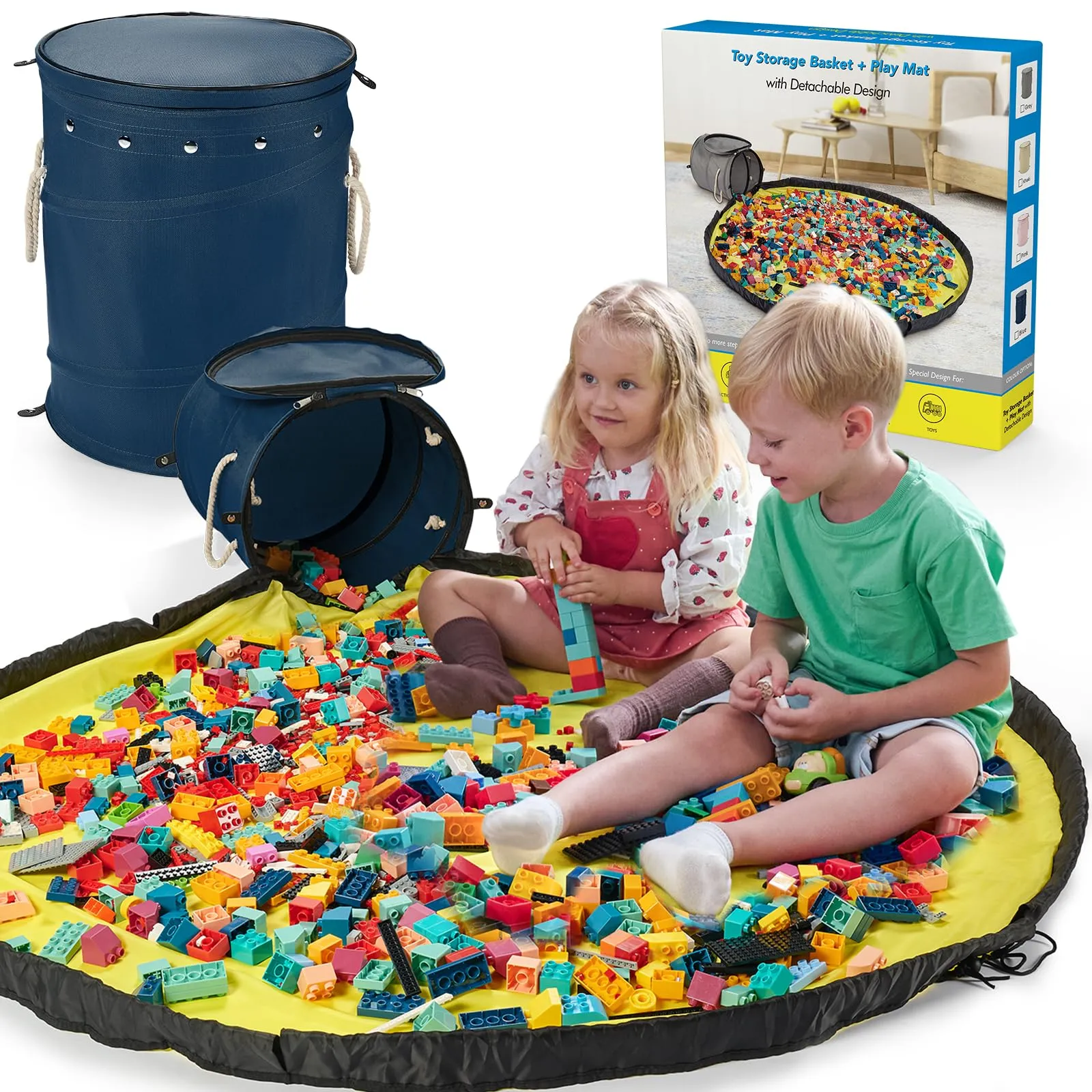 Toy Storage Basket with Play Mat for Kids