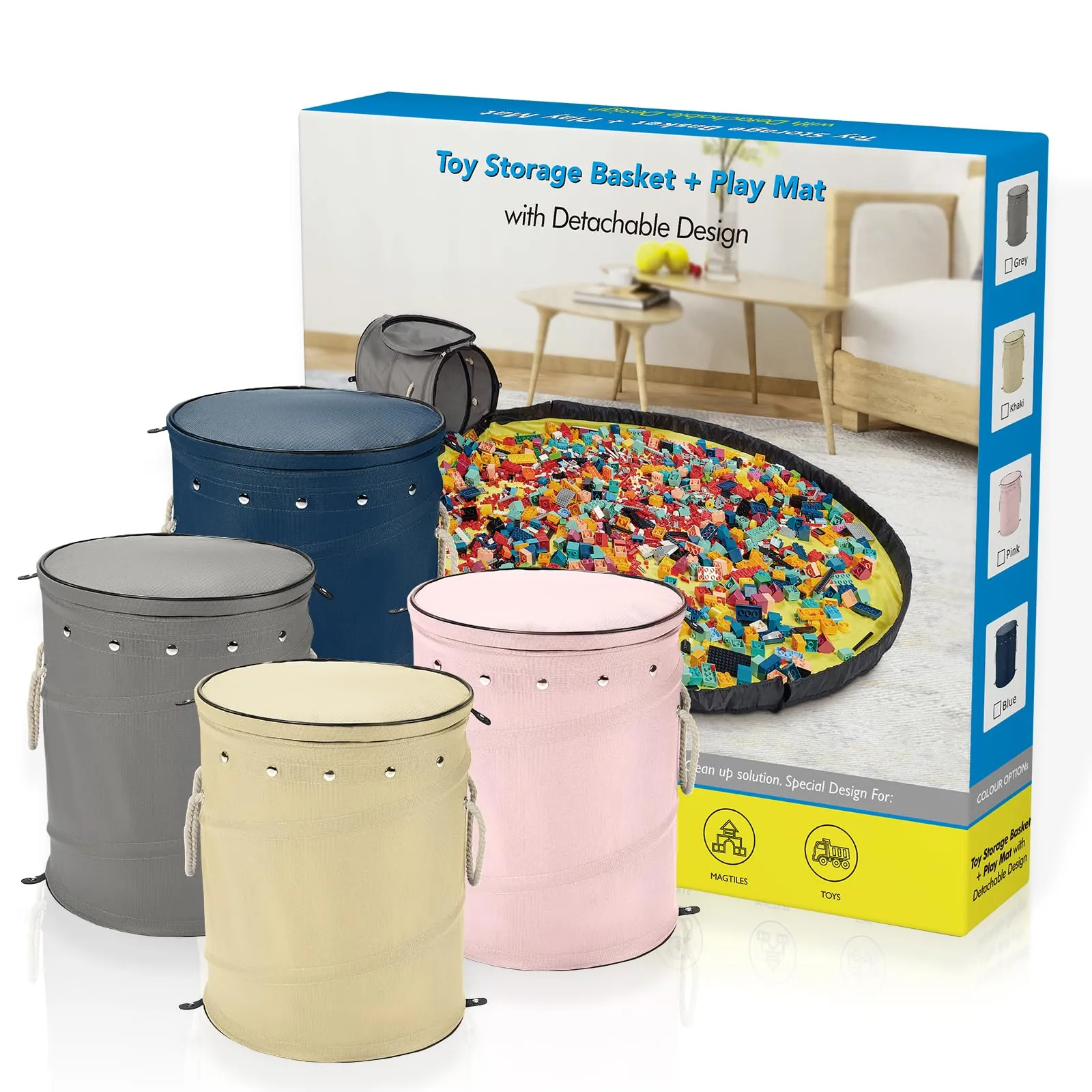 Toy Storage Basket with Play Mat for Kids