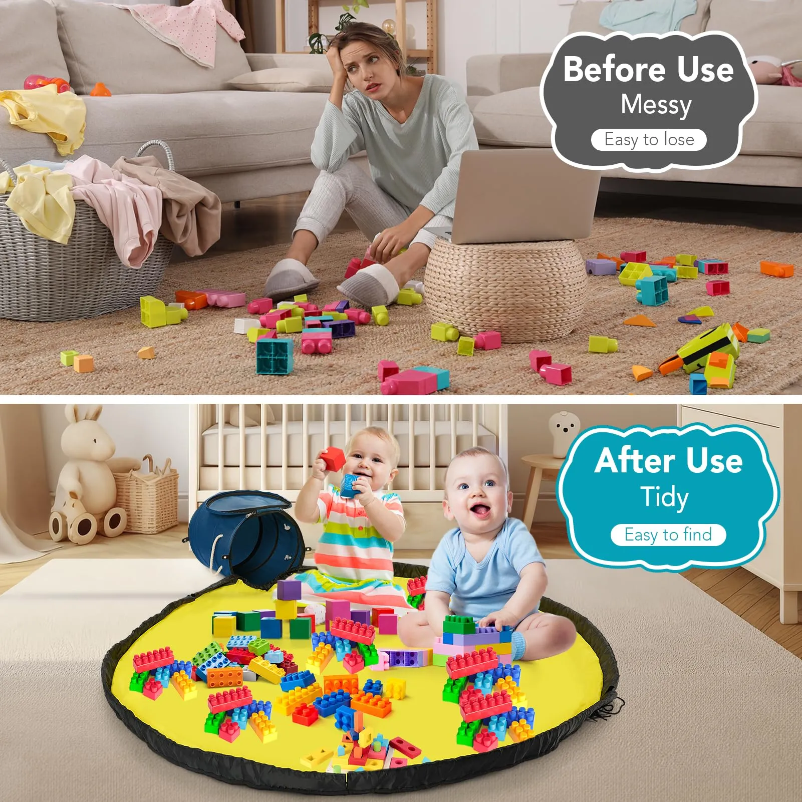 Toy Storage Basket with Play Mat for Kids
