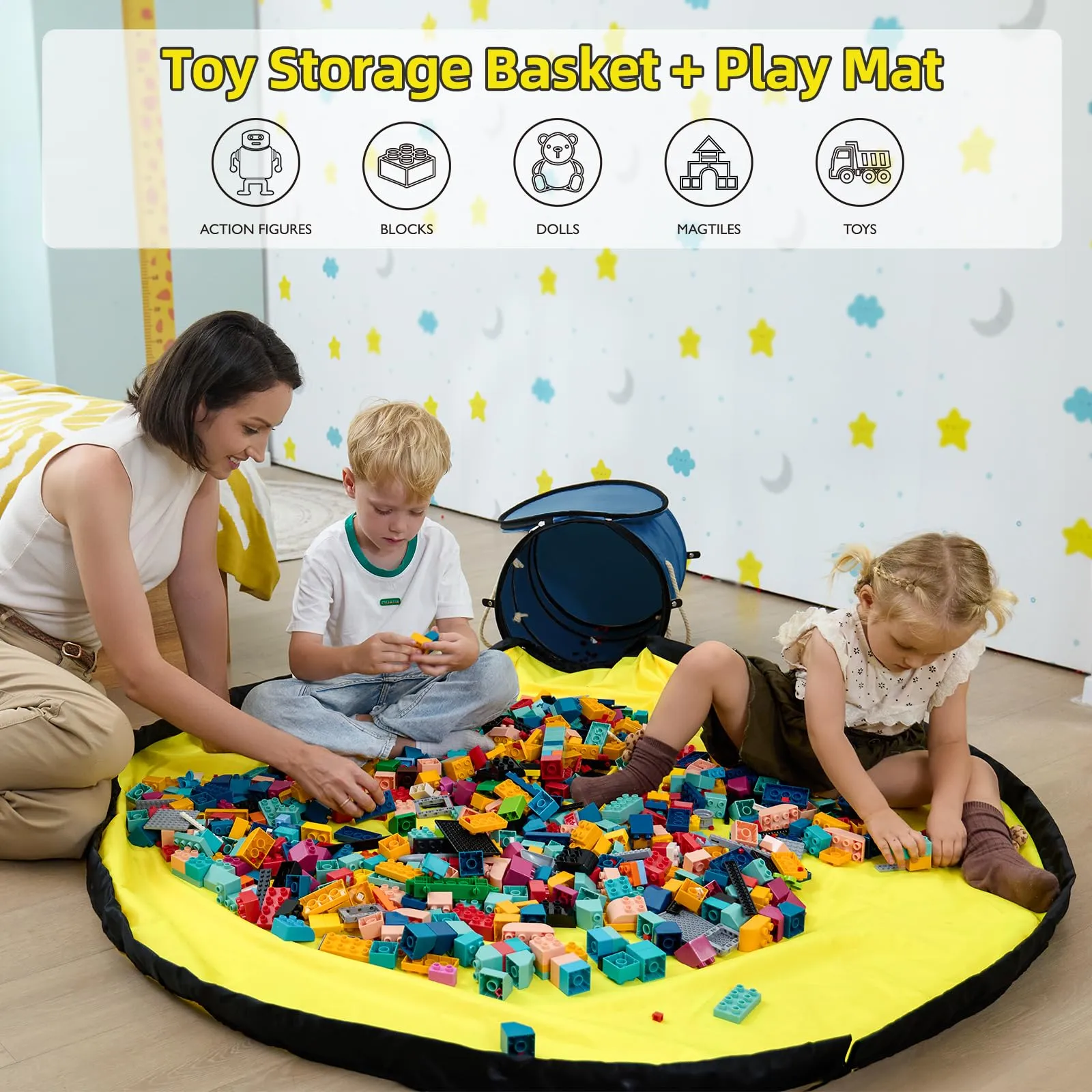 Toy Storage Basket with Play Mat for Kids