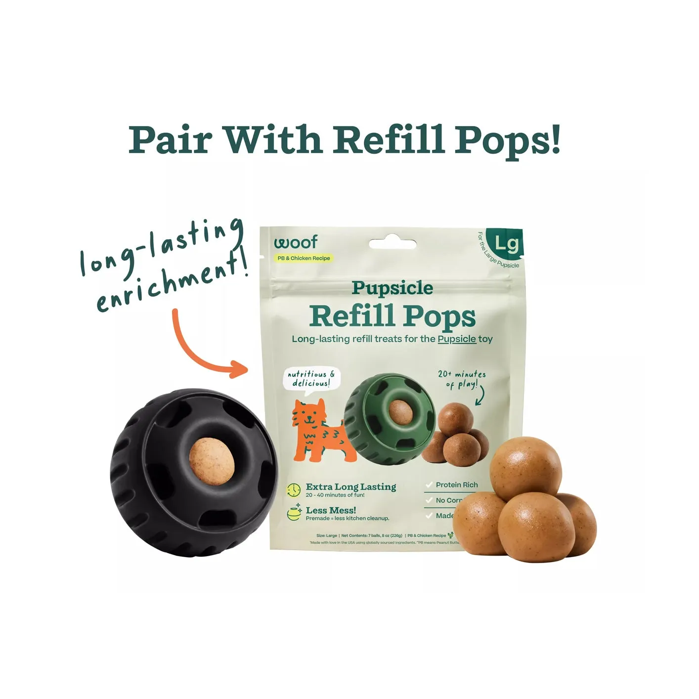 Woof Pupsicle Power Chewer Refillable Dog Treat Dispenser Toy